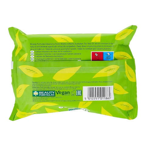 Beauty Formulas Tea Tree Cleansing Wipes 25pk