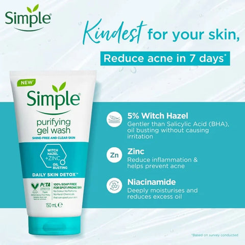 Simple Purifying Gel Wash Daily Skin Detox Witch Hazel + Zinc 150ml