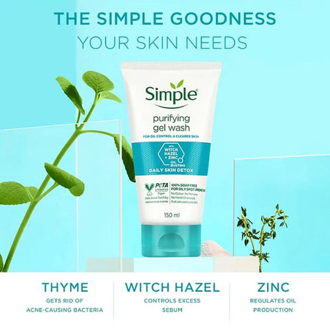 Simple Purifying Gel Wash Daily Skin Detox Witch Hazel + Zinc 150ml