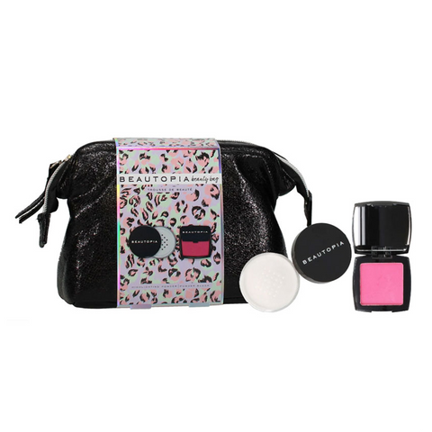 Beautopia Beauty Bag 3pc (Highlight Powder, Blush, Cosmetic Bag)
