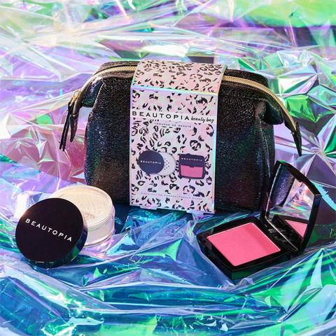 Beautopia Beauty Bag 3pc (Highlight Powder, Blush, Cosmetic Bag)