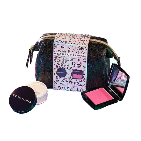 Beautopia Beauty Bag 3pc (Highlight Powder, Blush, Cosmetic Bag)