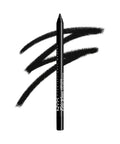 Black eyeliner pencil with smudges on a white background