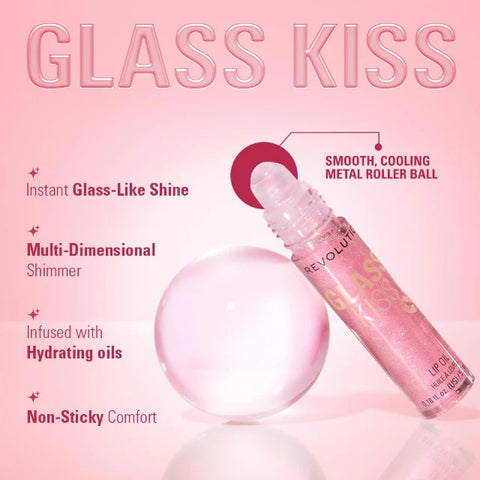 Revolution Glass Kiss Roller Ball Lip Oil Fairytale Peach Shimmer