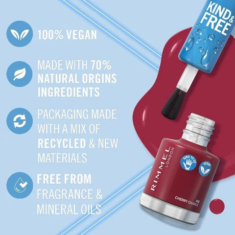 Rimmel Kind & Free Nail Enamel - 166 Cherry Chance 8ml