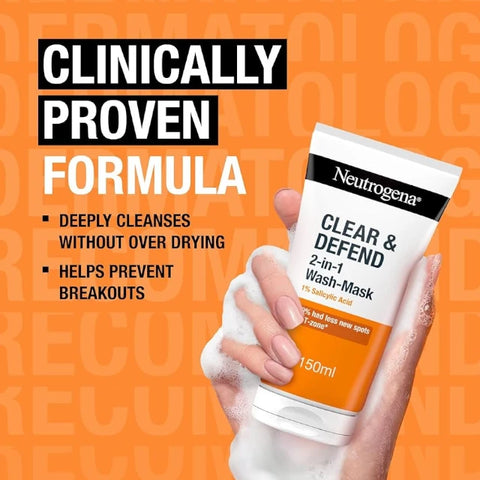 Neutrogena Clear & Defend 2-In-1 Wash-Mask 150ml