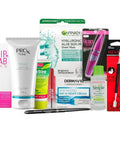 Collection of various skincare and beauty products on a white background